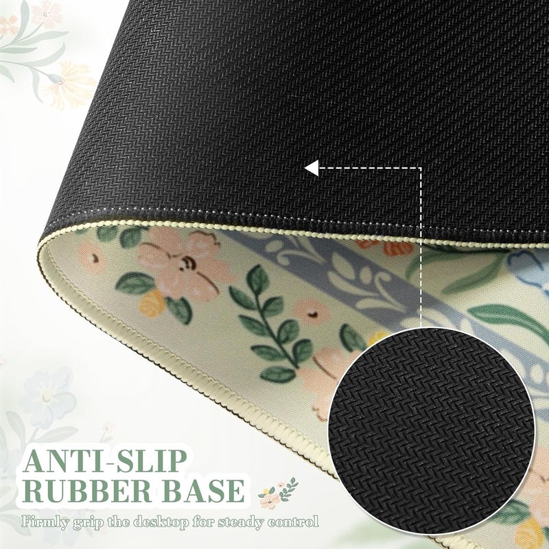 iCasso Desk Matt for Desktop, Desk Pad Mat, Green Floral Computer Mat for Keyboard and Mouse, XXL Large Mouse Pad, Anti-Slip Big Mousepad with Stitched Edges (Green) - Image 4